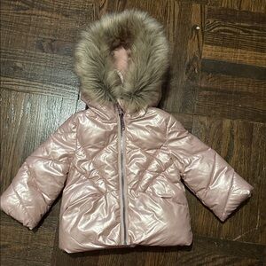 3 x 20 Pink Puffer Jacket with Faux Fur Hood